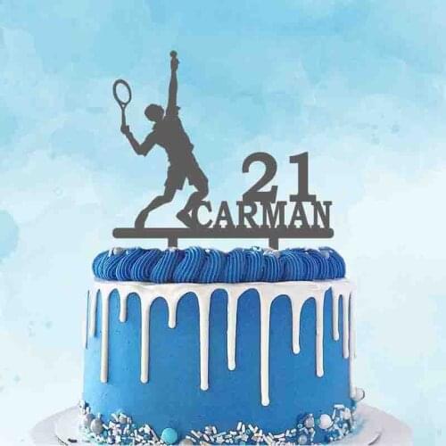 Personalized Tennis Topper Custom Name Age Man Playing Tennis Silhouettes Tennis Fans Birthday Party Cake Decoration Topper