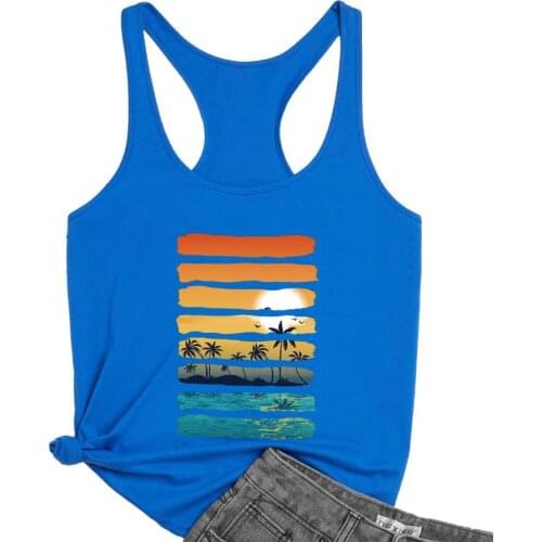 Beach Sunset Landscape Striped Loose Racerback Vest Funny Summer beach fahsion Casual Tanks Women fashion tank top