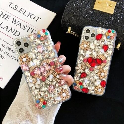 Luxury LOVE Heart Diamond Rhinestone Phone Case Bling Glitter Cover for iPhone 13 12 11 Pro Max Xs Xr 8 7 Plus Gift for Women