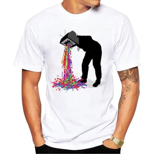 TEEHUB Hipster Pixel Vomit Men T-Shirt Fashion Colorful Pixel Printed Tee Short Sleeve Casual Tshirts Funny Tee