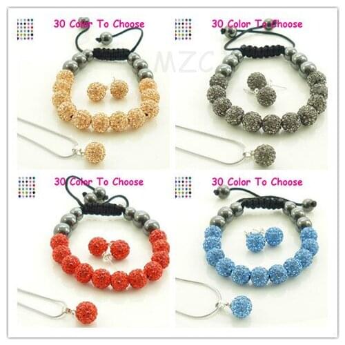 Ty5g Mix 10mm b5375424 Crystal VED Silver Plated crystal Set Bracelet Stud Earring Necklace Pendant