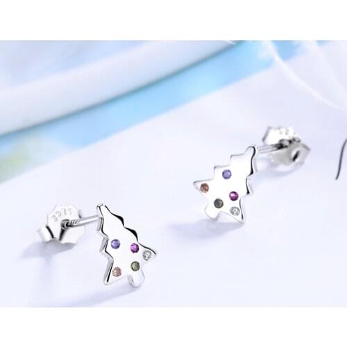 Vintage Wedding Jewelry Stud Earrings Cute Female Small Christmas Tree Earrings Crystal 925 Sterling Silver Earrings For Women