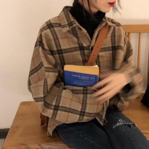 40# Womens Plaid Blouses tops Long Sleeve Shirt Fashion Button Loosen Casual Cardigan Blouses Tops Vintage Leisure Shirts кофта