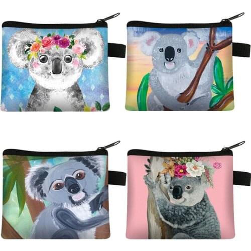 Cartoon Koala Printing Women Animal Coin Purse Zipper Kids Girl Coin Wallet Cable Headset Mini Lipstick Bag Gift
