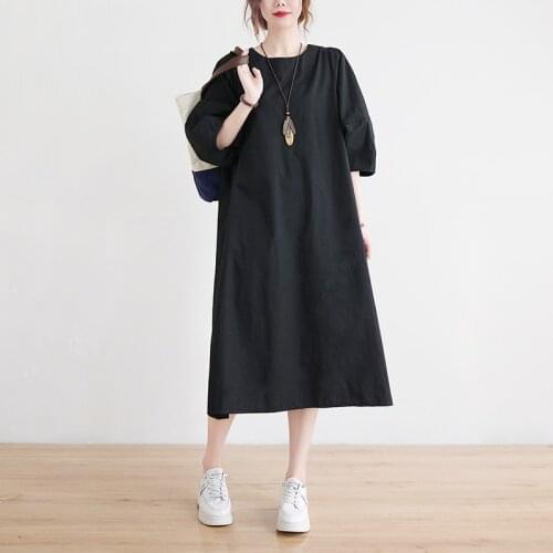 Japan Yamamoto Style Dark Black Sweet Girls Chic Summer Dress Lantern Sleeve Fashion Women Casual Dress Office Lady Work Dress
