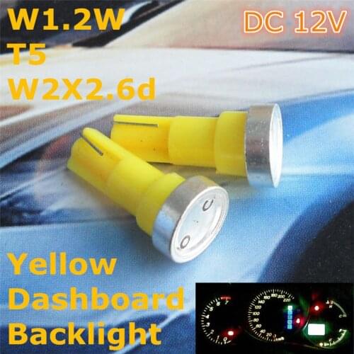 12V LED Yellow Color Car Bulb Lamp T5(High Power Lamp)for W1.2W W2.3W W2X2.6d Dashboard Ashtray Signal Light
