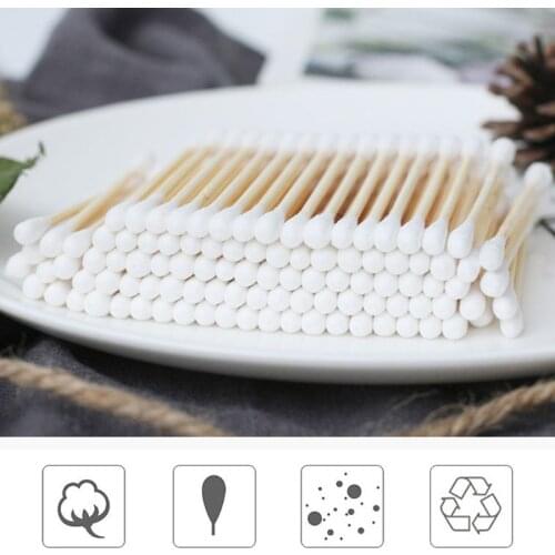 200Pcs/Box Double Tipped Bamboo Cotton Swabs Buds Biodegradable Wooden Makeup Sticks Applicator Nose Ear Cleaning Tools