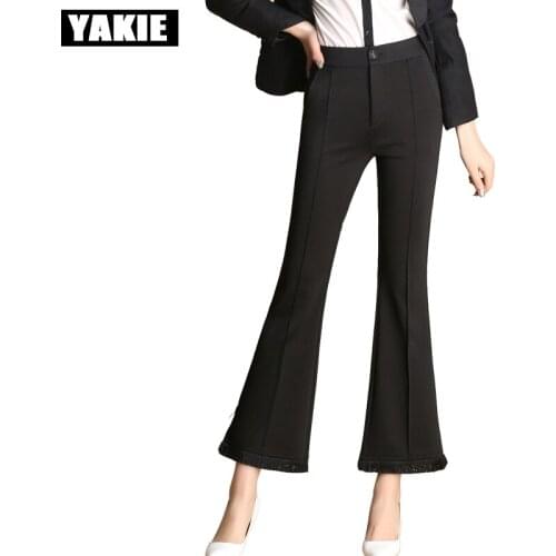 2017 Women Retro Black Flare Pants Trousers Slim Was Thin High Waist Wide Leg Pants Black Fashion Brand Flare Pants