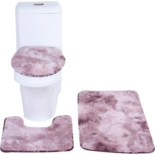 3Pcs Bathroom Rug Soft Non Slip Toilet Lid Cover Bath Mat Contour Rug Anti-Slip Kitchen Bath Home Decoration Washable Mat Set