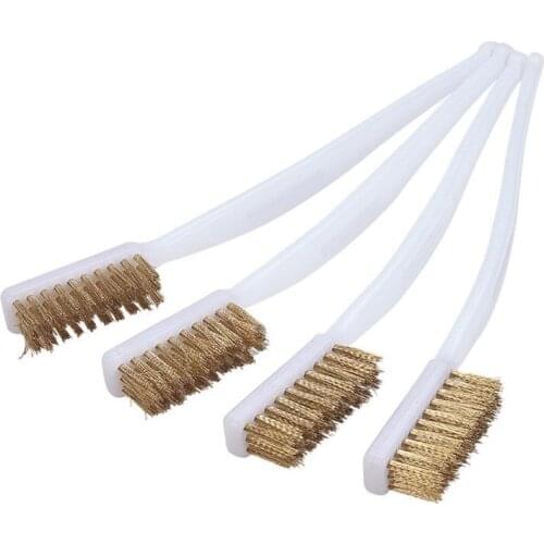 High Quality 4pcs Copper Plated Wire Cleaning Brush 17cm Total Length 1.2cm Working Width Metal Brush Plastic Handle