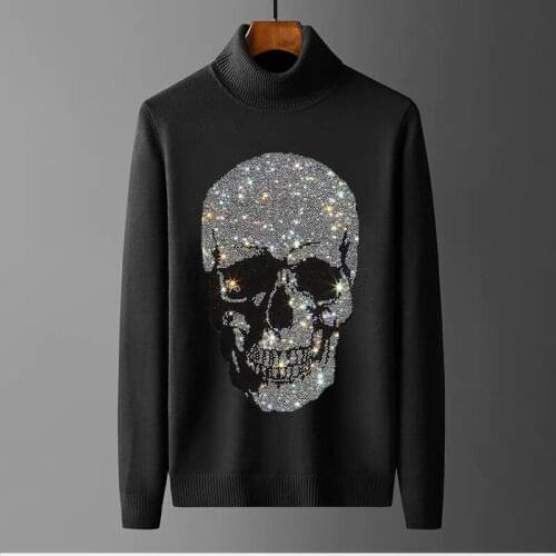 4XL Asia Luxury Design Mens Winter New Turtleneck Diamond Sweater Pullover Brand Warm Cashmere Sweatshirt