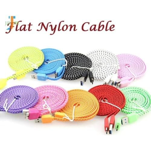 500pcs/lot Micro USB Cable Flat Noodle Fabric Nylon Braided Cable for Iphone XS 8 7 Huawei Xiaomi HTC Mobile Phone USB Cable