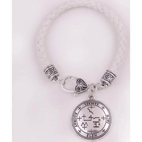 Unisex Bracelet Bangle Leather Chain Solomon Style Archangel SAMAEL Religions Amulet With Ancient Pattern Provide Dropshipping