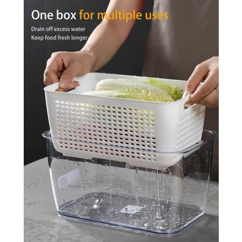 Household Refrigerator Fresh-keeping Box With Lid Plastic Freezer Storage Box Drain Large Capacity Sealed Fruit Storage Box