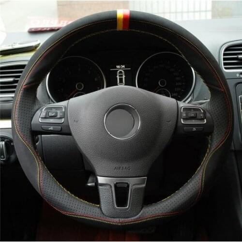 Black Suede Leather Hand Sewing Steering Wheel Cover For Volkswagen GolF Tiguan Passat B7 Passat CC Touran Jetta Mk6