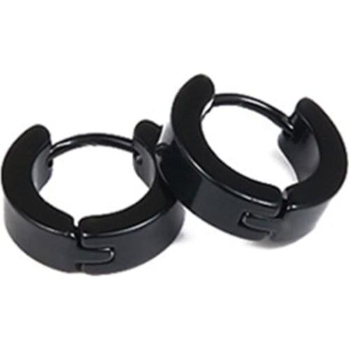 Black Matt Stripe Stainless Steel Hoop Earrings Titanium Steel for Men & Women