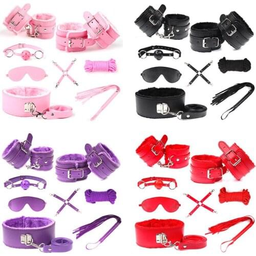 Exotic Bundling and Bondage Adult Appealing Flirt Toys Couples Games Sex Products Alternative Toys Plush Leather 8-Piece Set
