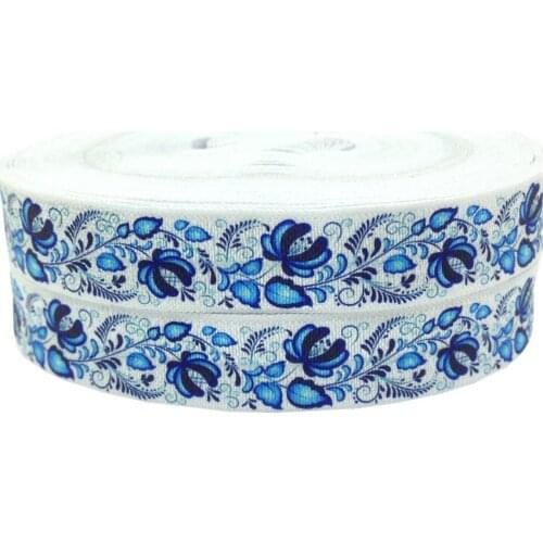 5 Yards 16mm Russian Flowers Printed fold over elastic bands Sewing Lace trim Apparel Accessories decoration P514