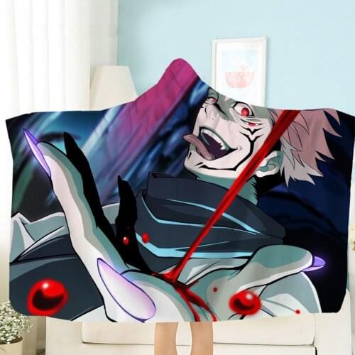 Jujutsu Kaisen Hooded Blanket Japan Anime Fleece Blanket 3D Print Home Textile Throw Blanket Sofa Nap Office Wearable Blanket