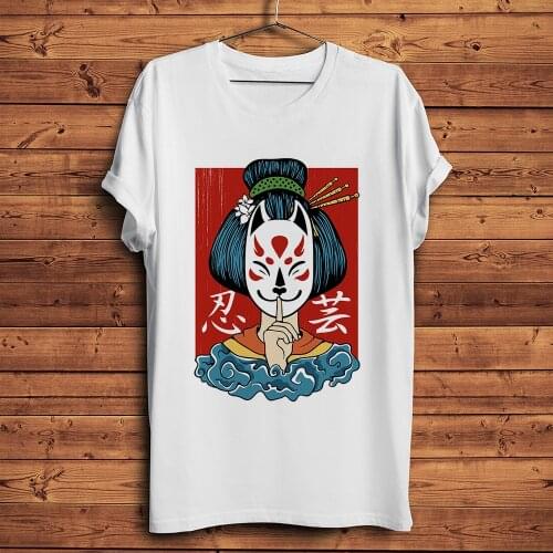 Japan vintage style samurai Geisha cool t-shirt homme summer short sleeve t shirt men white casual tshirt unisex streetwear