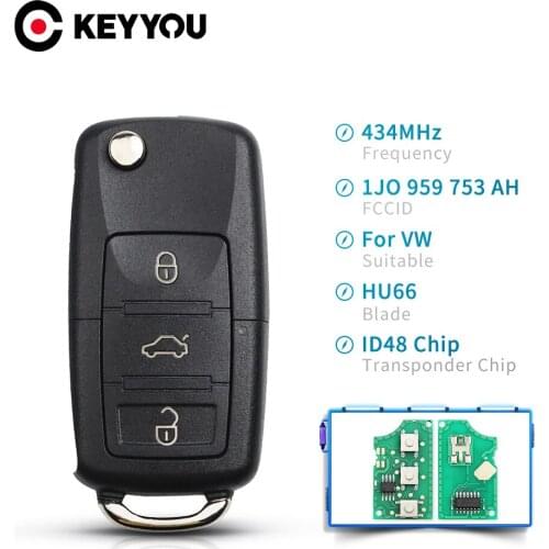 KEYYOU 10X Remote Car Key 434MHz ID48 Chip For VolksWagen VW SKODA Seat Roomster Fabia Superb Car Flip Key 1J0 959 753 AH