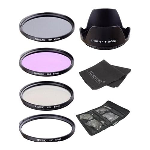 UV+CPL+FLD+ND4 Neutral Density Camera Filters Kit Optical Glass 67mm For Canon Nikon Sony Fuji DSLR&lens hood & Gifts