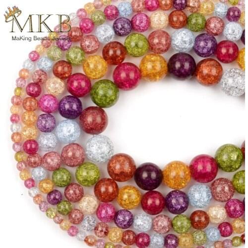 Natural Stone Dark Colorful Cracked Quartz Crystal Round Beads For Jewelry Making 6/8/10/12mm Spacer Loose Beads Diy Bracelet15"
