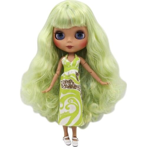 ICY DBS Blyth doll 1/6 BJD black skin Matte face Joint body Green hair girl gift toy BL4006/1200
