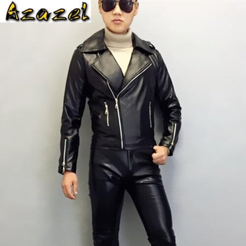 Hot 2020 Spring New Thin Locomotive Leather jacket Male Korean Slim Handsome Nightclub Personality Tide Jackets Coats XS-3XL