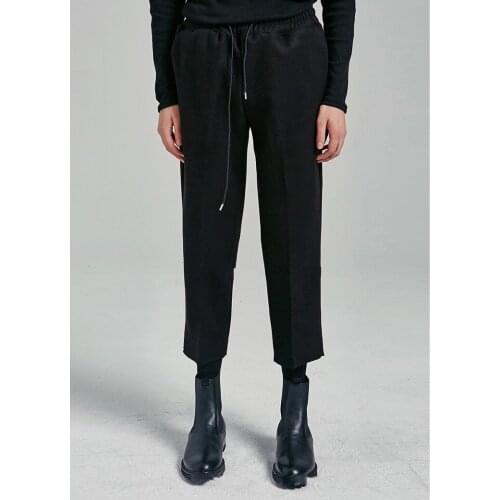 Fall/winter thickened young mens fashion wool trousers slim version of nine stretch pencil trousers black elastic waist belt