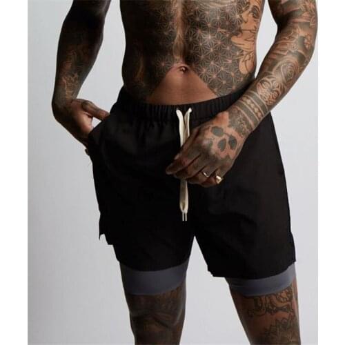 Summer 2021 Men Color Block Shorts Adults Casual Double-layer Sports Pants with Pockets Drawstring Sports Shorts