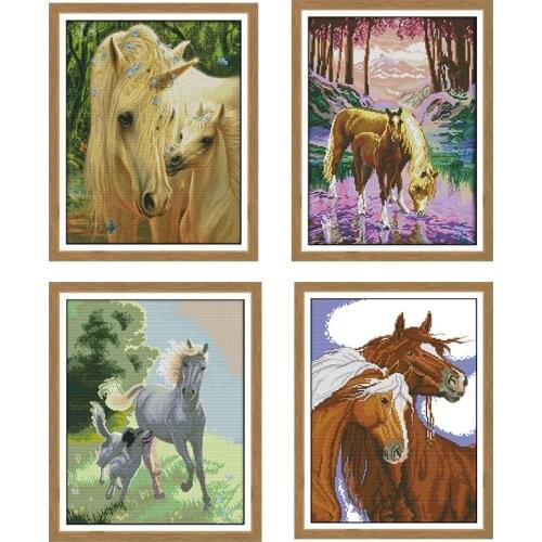Animal Horse Cross Stitch Kit Needlework DIY White Canvas Counting Cross Stitch Kit Chinese Embroidery Home Decoration Painting