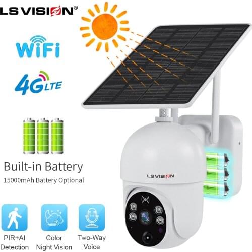 LSVISION 4G Solar Powered Outdoor Security Camera WIFI PTZ 1080P Video Surveillance Camera PIR Motion Detection Two Way Audio