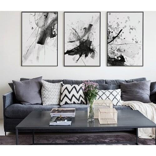 Traditional Chinese style Ink Black White Wall Art Canvas Painting Modern Abstract Poster Print Picture for Living Room Bedroom