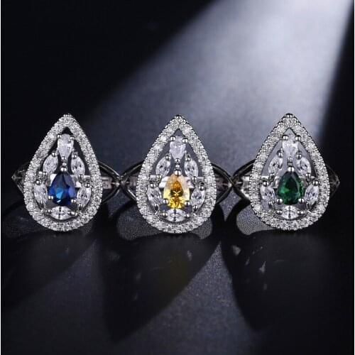 New Arrival Pear Shaped Ring 3 Colors Brazil Joyas Multicolor Fashion Ring for Women Silver Color with AAA Zircon Rings Anillos