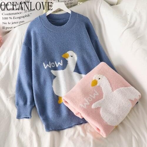OCEANLOVE Cartoon Duck Winter Clothes Woman Sweaters Cute Autumn Jacquard Warm Pull Femme Preppy Jerseys Mujer 2021 Tops 19035