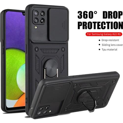 Slide Camera Shockproof Armor Case For Samsung Galaxy A12 A22 A42 M12 M32 A 42 M 22 12 2021 Car Magnetic Ring Stand Coque Fundas