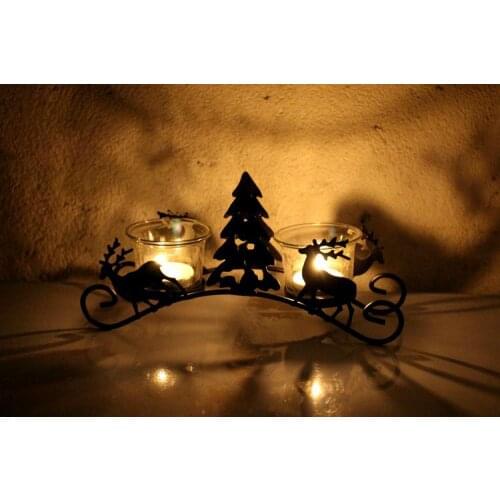 Christmas Candle Valentine Day Gift Hurricane Lamp Wrought Iron Decorative Furnishing Articles Elk Christmas Candle Glass Holder