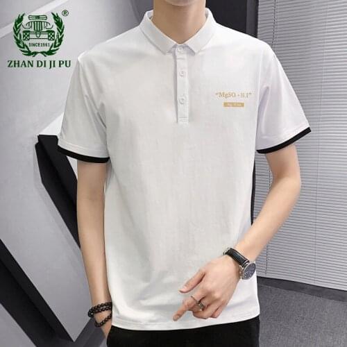 Korean Short Sleeve Polo Shirt Men Summer New Printing Casual Solid Color Lapel Loose All-match Fashion Streetwear Shirts Male