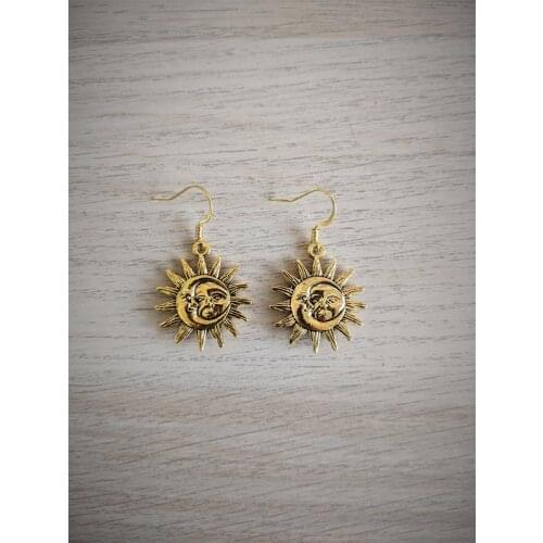 Witch Sun and Moon Earrings Celestial Space Astrology Earrings Wiccan Craft