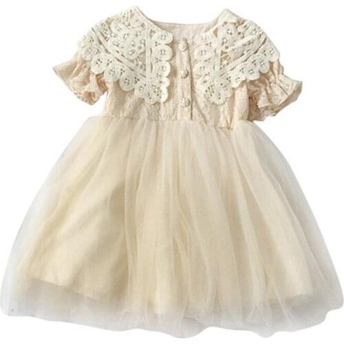 Girls Dress Mesh Kids Party Dress 2020 Newest Cute Big Turn-down Collar Summer Princess Dresses BC890