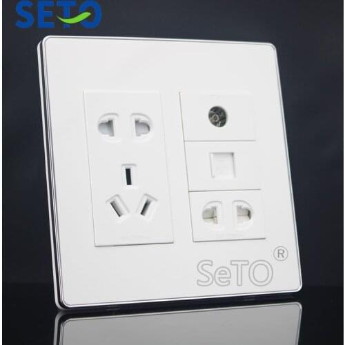 SeTo 120 Type Two Hole & Five Hole Power Socket + RJ45 Cat5e Network + TV Panel Outlet Wall Plate Keystone Faceplate