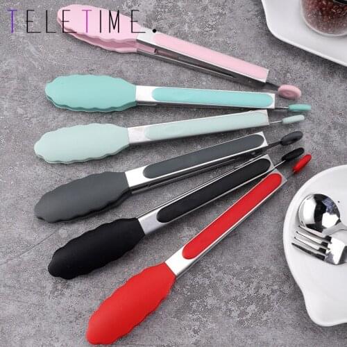 Silicone Food Tong Stainless Steel Kitchen Tongs Silicone Non-slip Cooking Clip Clamp BBQ Salad Tools Grill Kitchen Accessories