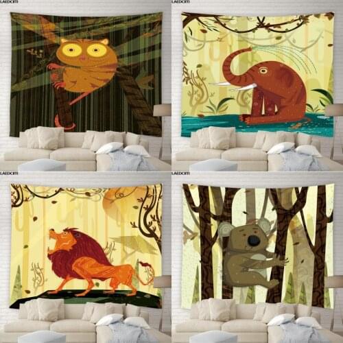 Tropical Jungle Animal Tapestry Bohemian Elephant Lion Owl Abstract Hippie Wall Hanging Home Decor Living Room Bedroom Curtain