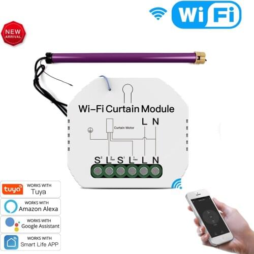WiFi Mini Smart Curtain Switch Relay,Roller Blind Shutter for AC Motor,RF433,Tuya Smart Life,Alexa Google Assistant,AC110V 220V