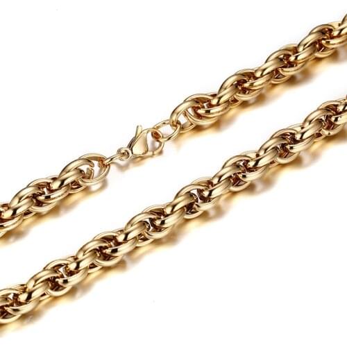 High Quality 9/11mm Wide Gold Tone Rope Chain Stainless Steel Necklace For Women Men Gold Fashion Rope Chain Jewelry Gift