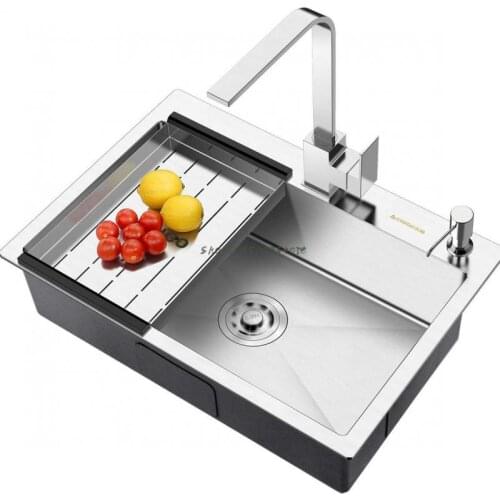 High-quality 304 Stainless Steel Manual Sink Package Kitchen Large Single-slot Thickened 4mm Single-basin Vegetable Sink