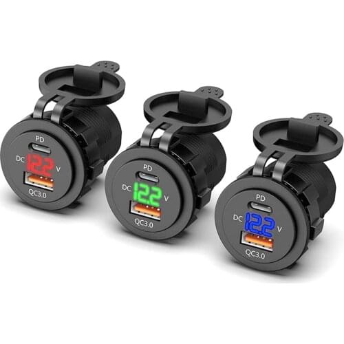 5V 3A + 3A Dual USB Charger Support Type-C + PD Charge And QC3.0 Fast Charge Fits For DC 12V-24V Car Boat Marine Motorcycle