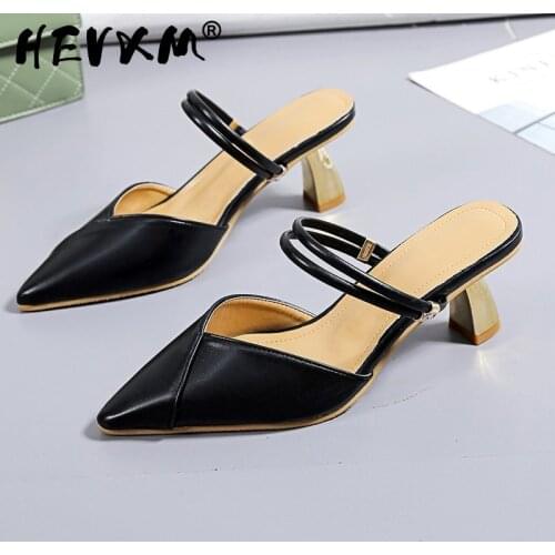 2021 High Heel Sandals Women Summer Fashion Pointed Toe Heels with Ankle Strap Leather Shoes Comfort Women Slippers Sandals