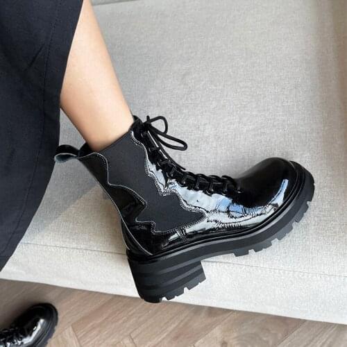 Martin Boots Women Shoes New Autumn Winter 2021 Versatile British Style Lace-up Short Boots Thick Heel Knight Motorcycle Boots